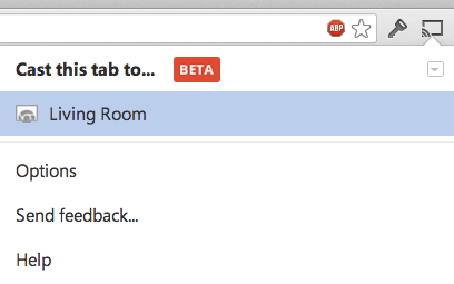 Chrome Cast extension menu