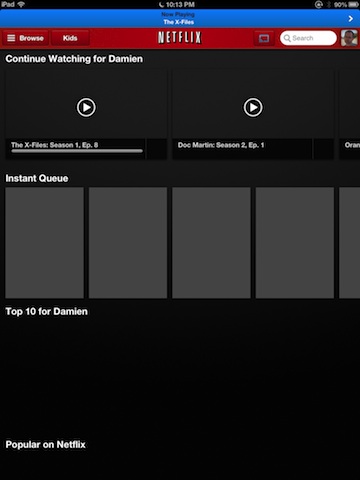 Netflix + iPad showing already playing