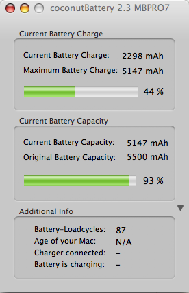 Screenshot of coconutBattery in action