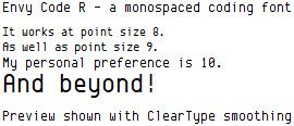Screenshot of Envy Code R PR7 with ClearType on Windows