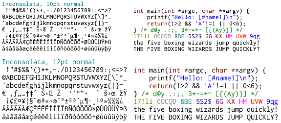 Inconsolata font at 10pt and 12pt