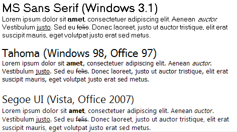 Interface font evolution in Windows