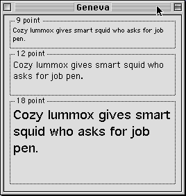 Screenshot of Geneva font on Mac OS 9 inside QEMU on Windows