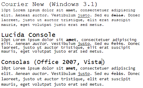 Monospace font evolution in Windows