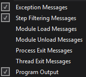 Visual Studio output window filtering options