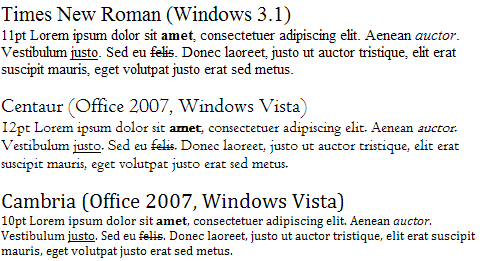 Serif font evolution in Windows