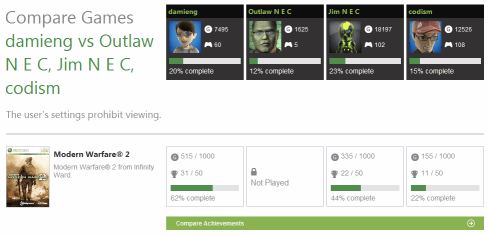Comparing games on Xbox.com