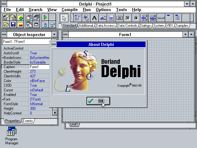 Screenshot of Delphi 1 IDE in action