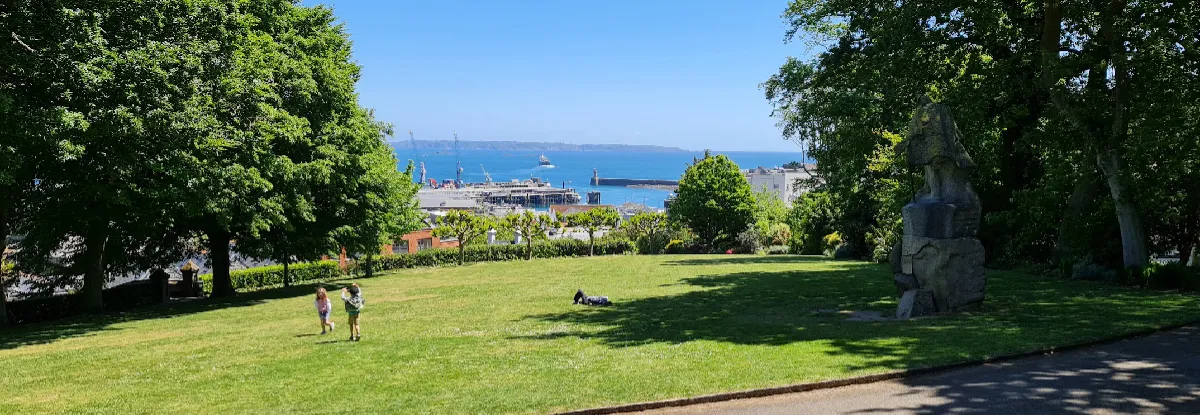 Guernsey looking out from Candie Gardens towards the island of Herm