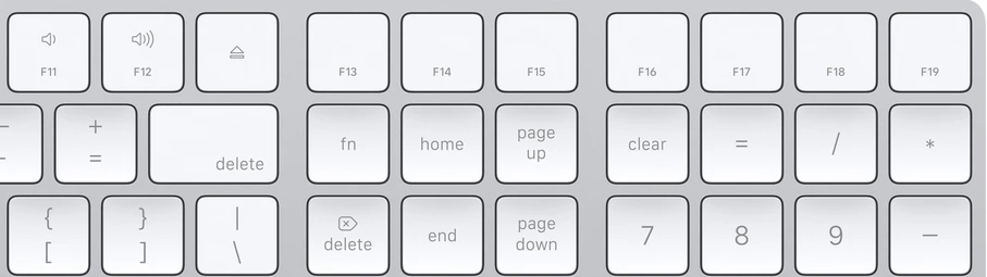 Partial shot of an Apple Mac keyboard showing the Home & End keys