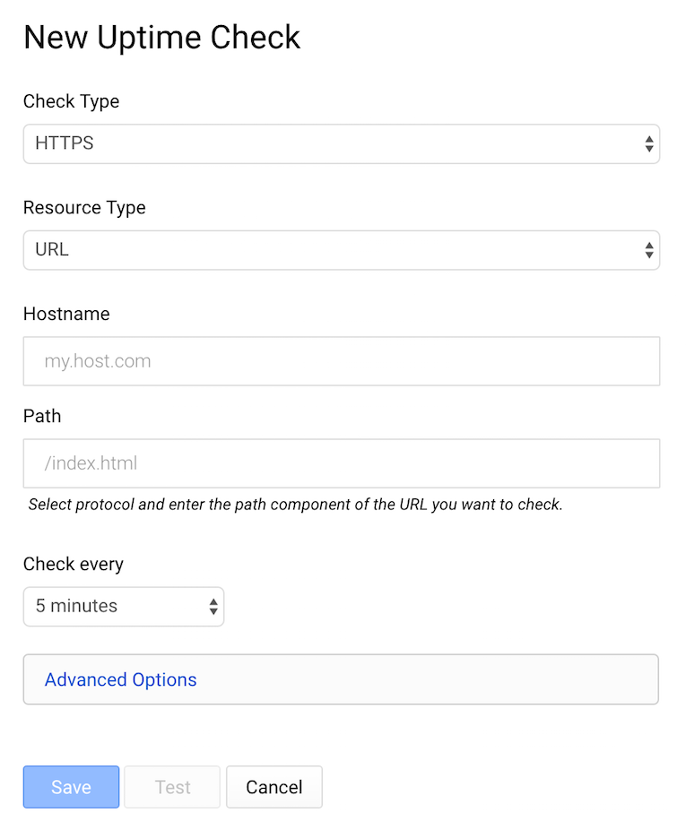 Screenshot showing uptime check options