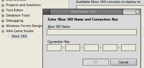 Screenshot of the XNA Game Studio 360 registration window